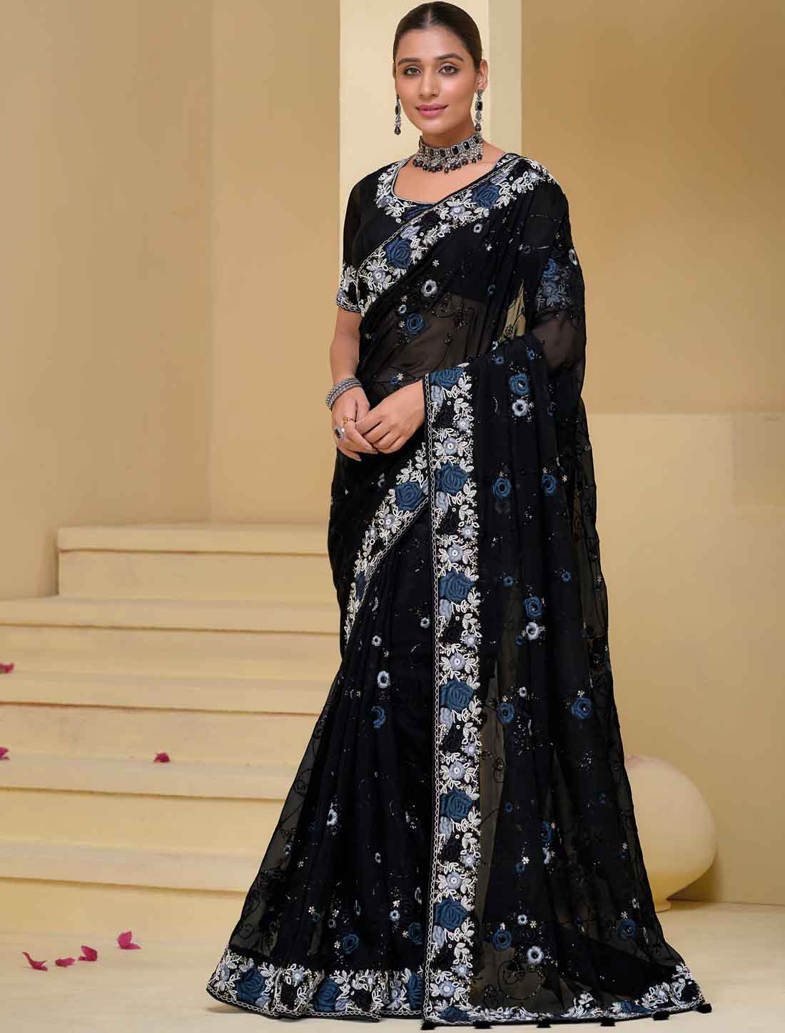 Balck Ethinc Pure Banarasi Designer Tuscany Saree