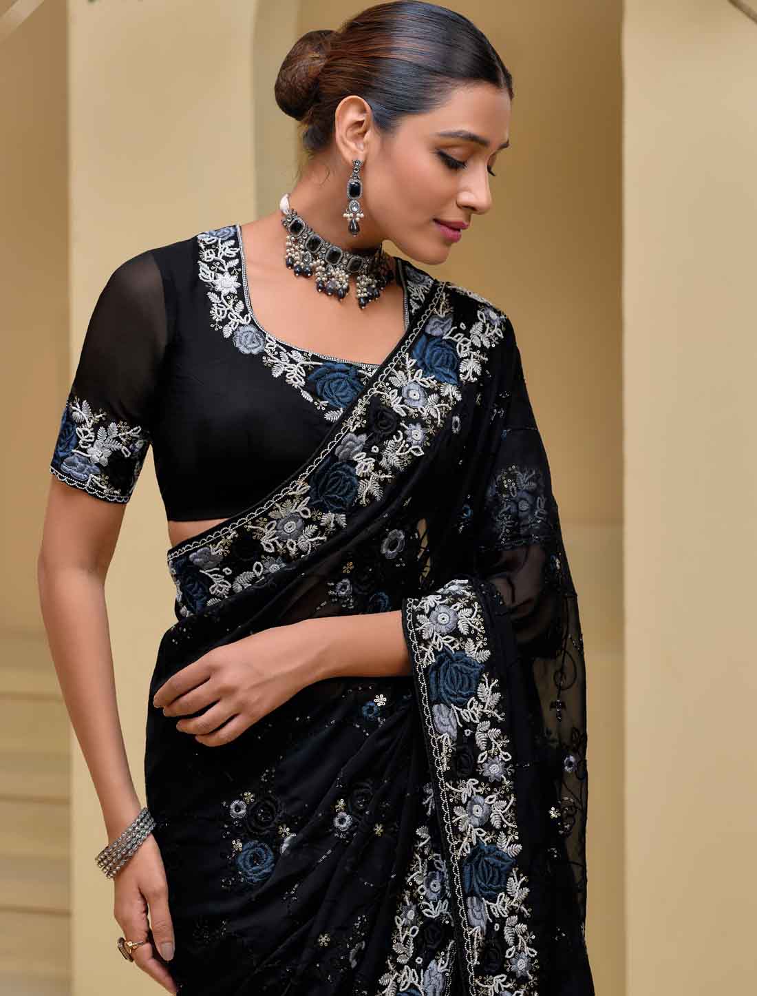 Balck Ethinc Pure Banarasi Designer Tuscany Saree