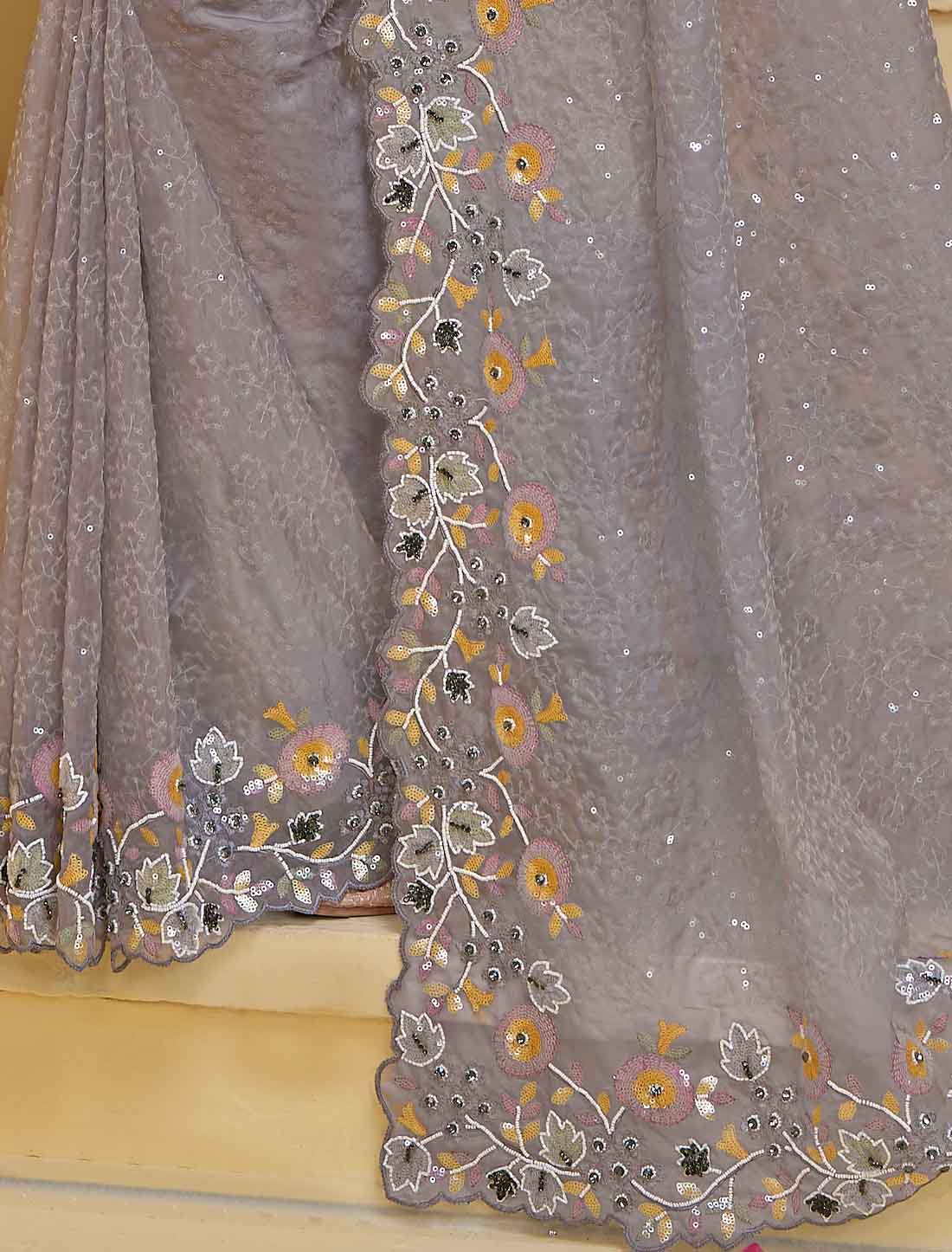 Designer Grey Pure Banarasi Tuscany Ethnic Saree