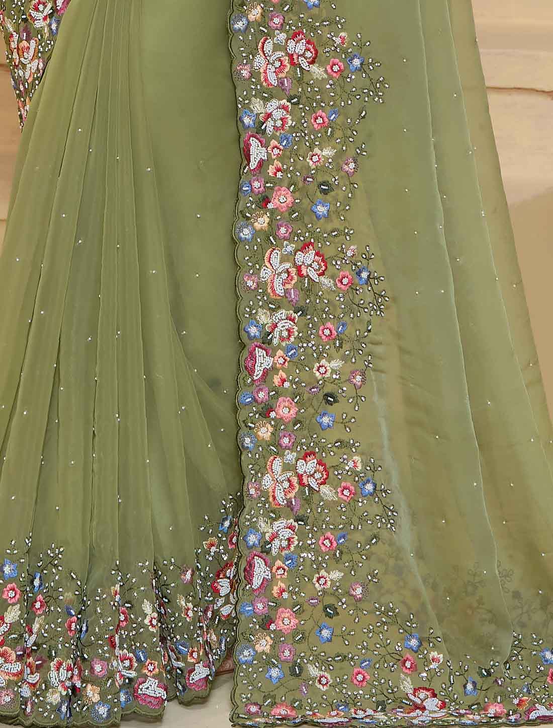 Pista Ethinc Pure Banarasi Tuscany Designer Saree