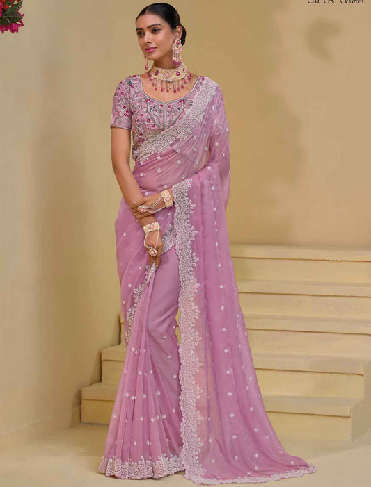 Ethinc Pink Pure Banarasi Tuscany Designer Saree