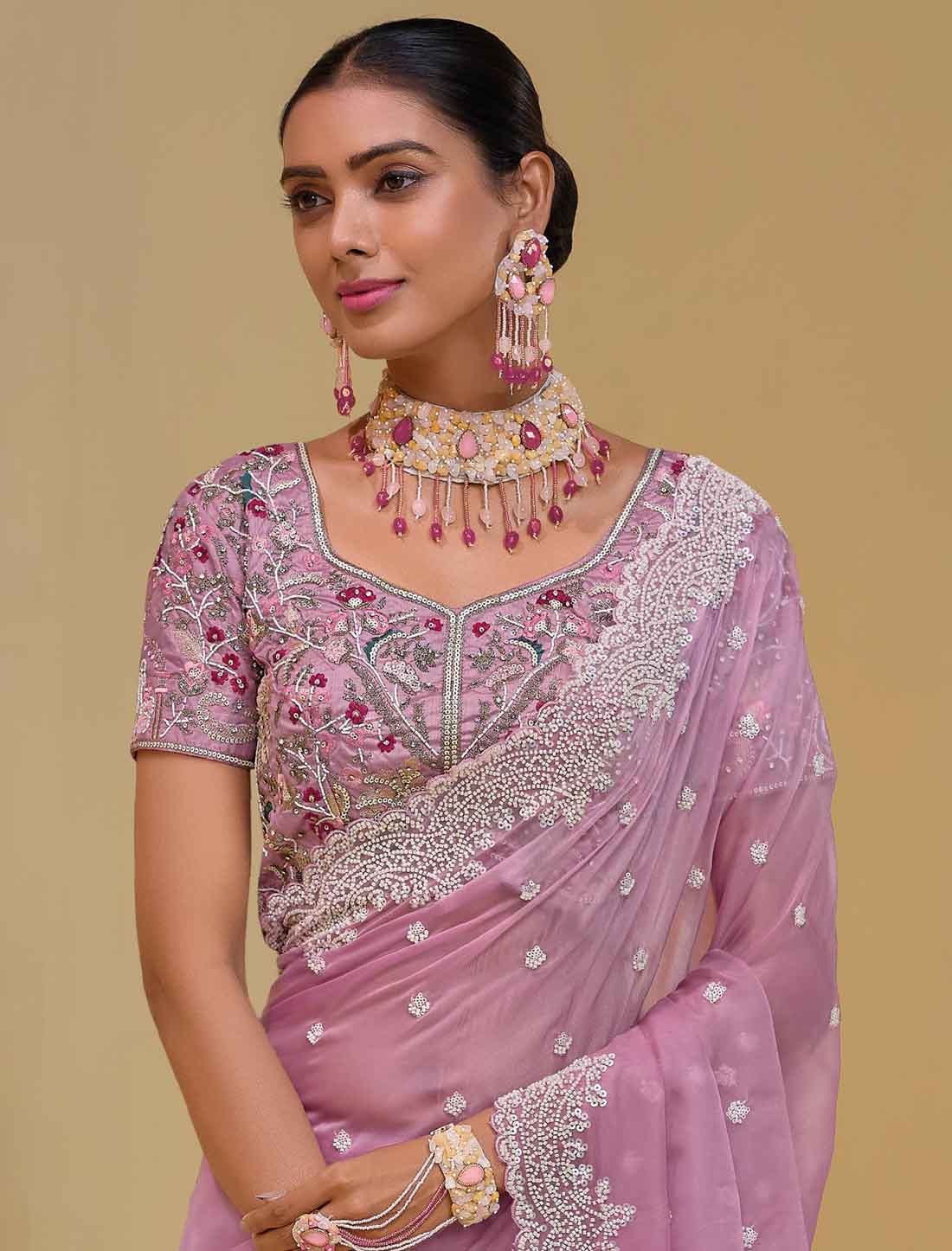 Ethinc Pink Pure Banarasi Tuscany Designer Saree