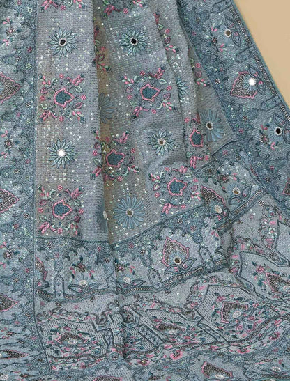 Designer Grey Pure Banarasi Tuscany Ethinc Saree