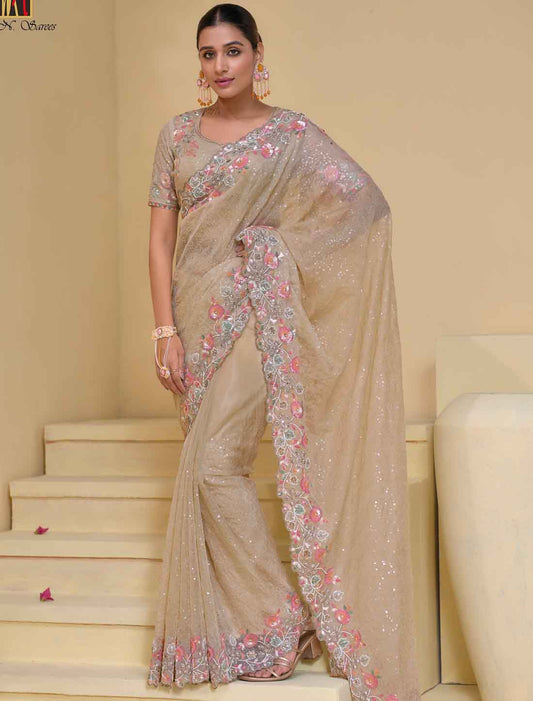 Pure Ethinc Cream Banarasi Tuscany Designer Saree