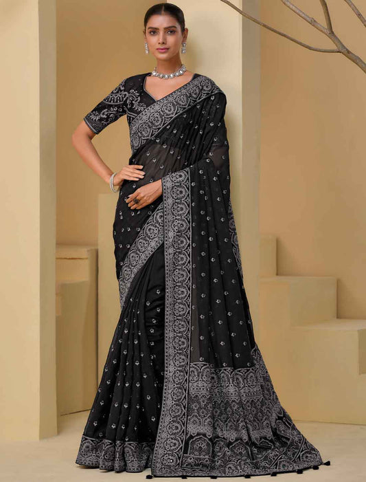 Balck Pure Banarasi Ethnic Tuscany Designer Saree