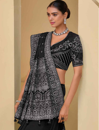 Black Pure Banarasi Ethnic Tuscany Designer Saree