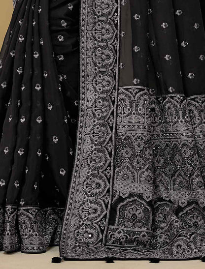 Black Pure Banarasi Ethnic Tuscany Designer Saree
