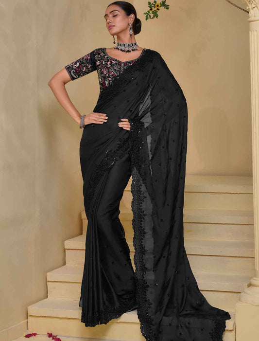 Ethinc Balck Pure Banarasi Tuscany Designer Saree