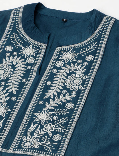 Presenting Navy Blue Chinon Embroidered Western Women Co-ord Sets