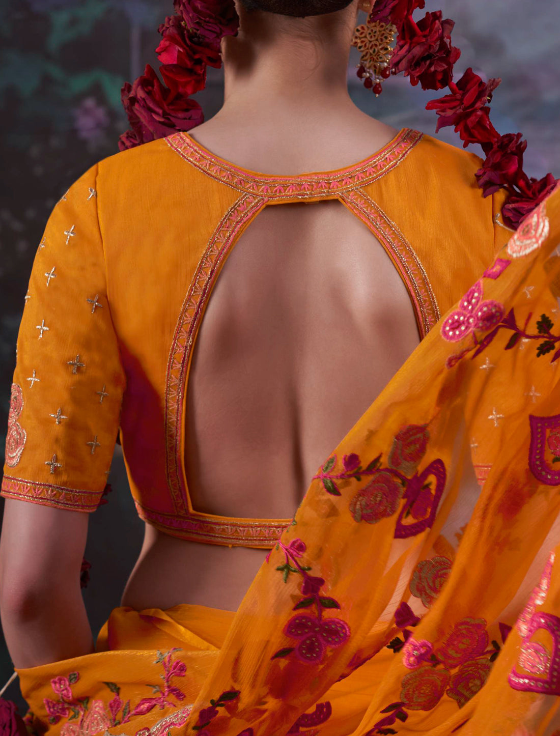 Mustard Yellow Gold Shimmer Multi Thread Embroidery Ethnic Saree