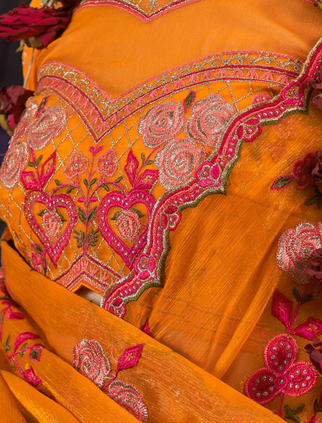 Mustard Yellow Gold Shimmer Multi Thread Embroidery Ethnic Saree