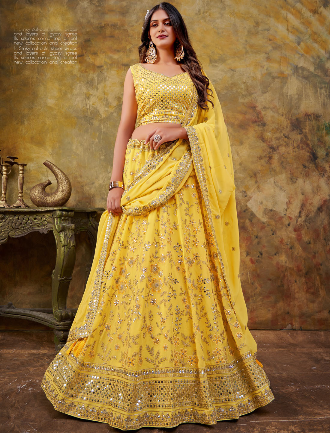 Get Yellow Premium Georgette Ethnic Party Wear Lehenga Choli