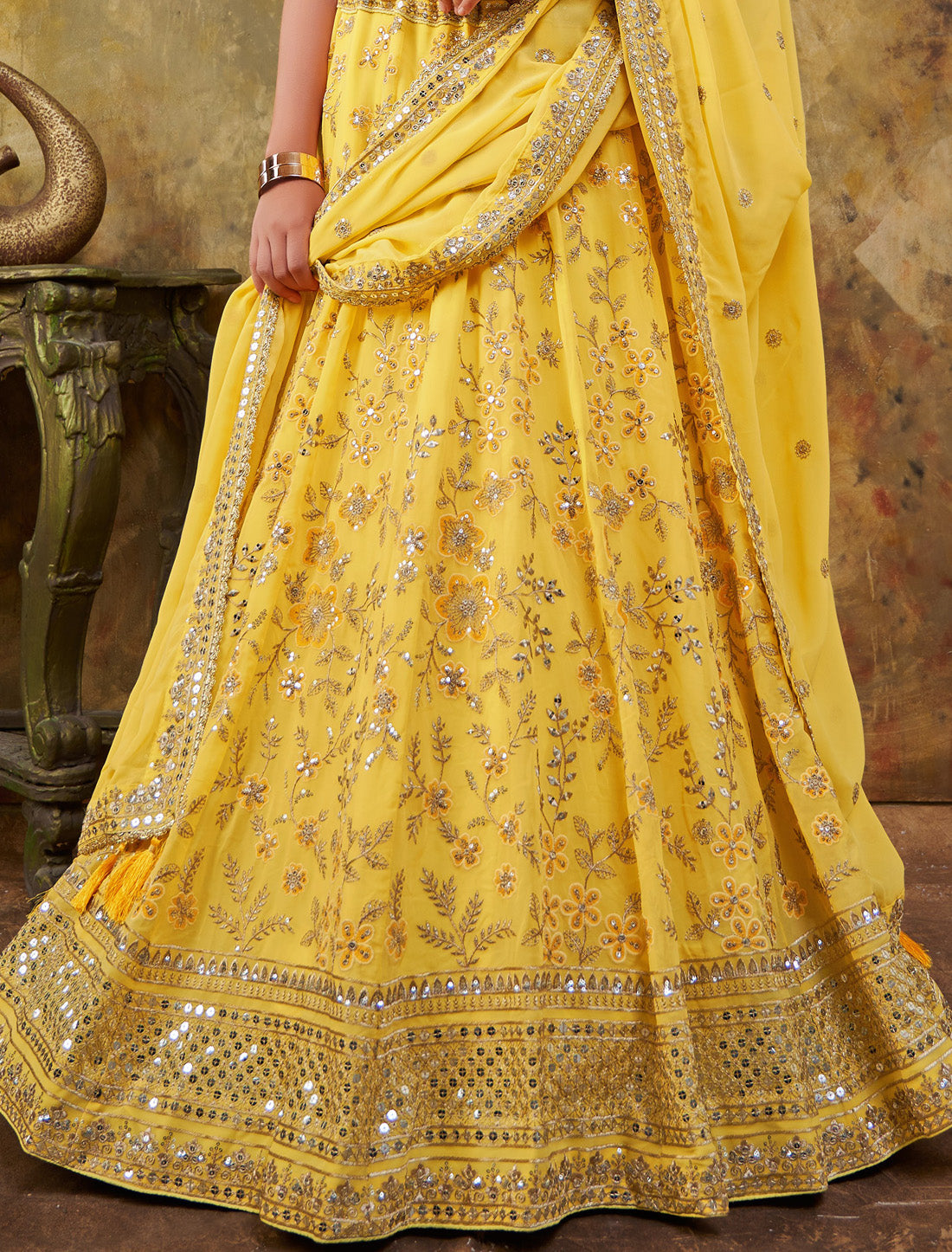 Get Yellow Premium Georgette Ethnic Party Wear Lehenga Choli