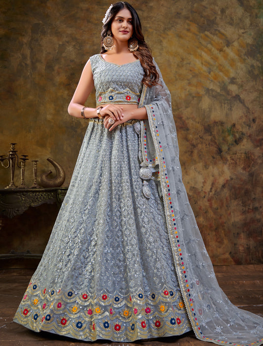 Elevate Grey Premium Georgette Party Wear Lehenga Choli