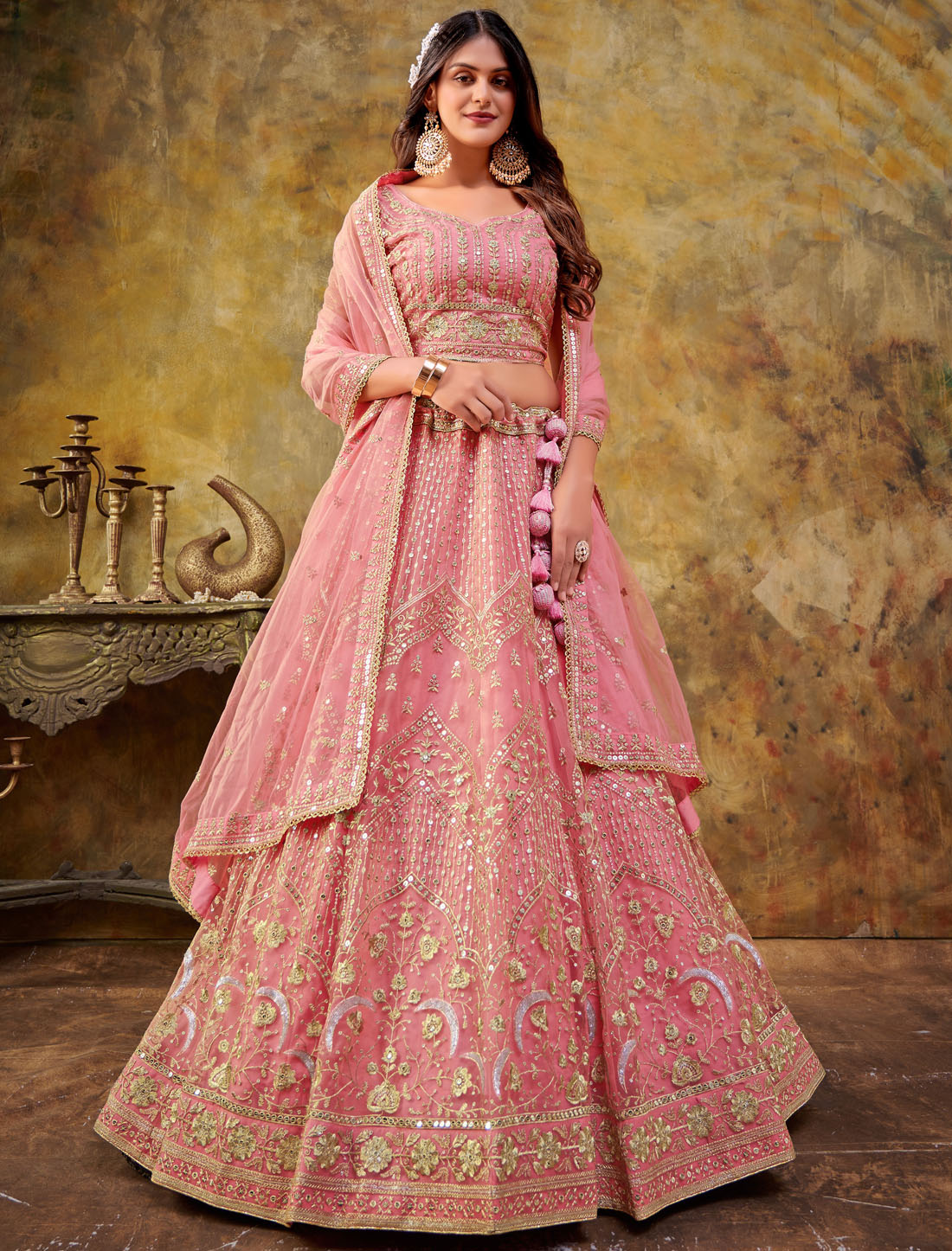 Style Baby Pink Premium Net Party Wear Women Lehenga Choli