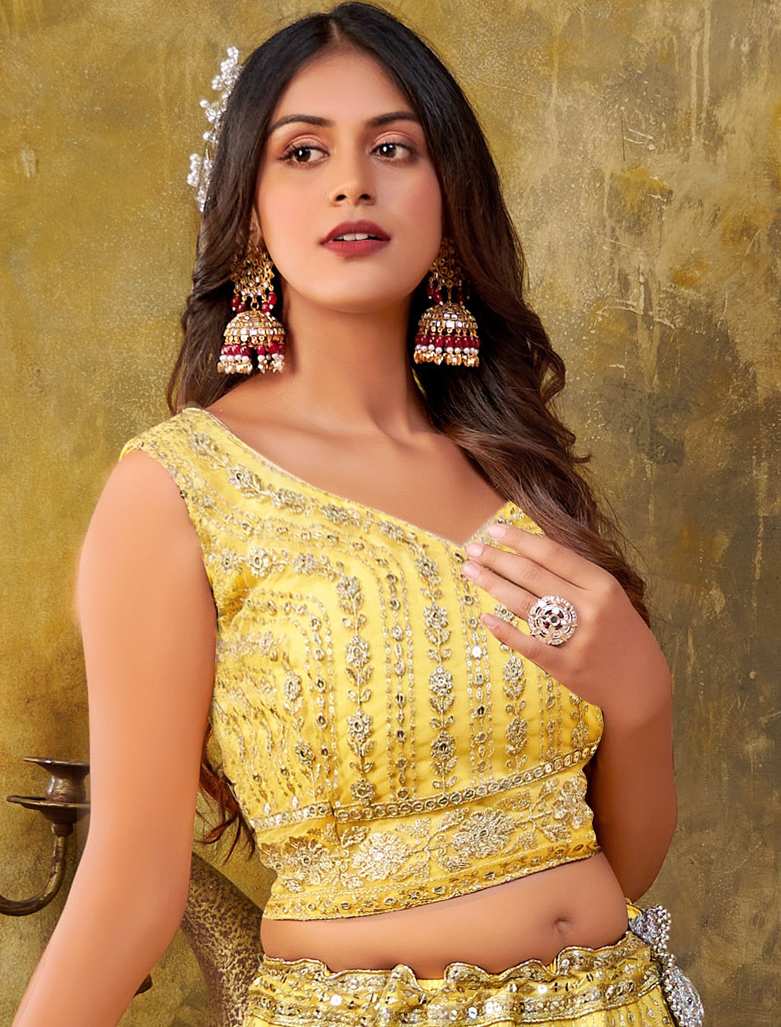 Semi-Stitched Premium Net Yellow Party Wear Lehenga Choli