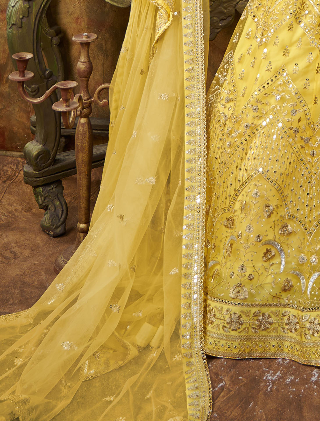 Semi-Stitched Premium Net Yellow Party Wear Lehenga Choli