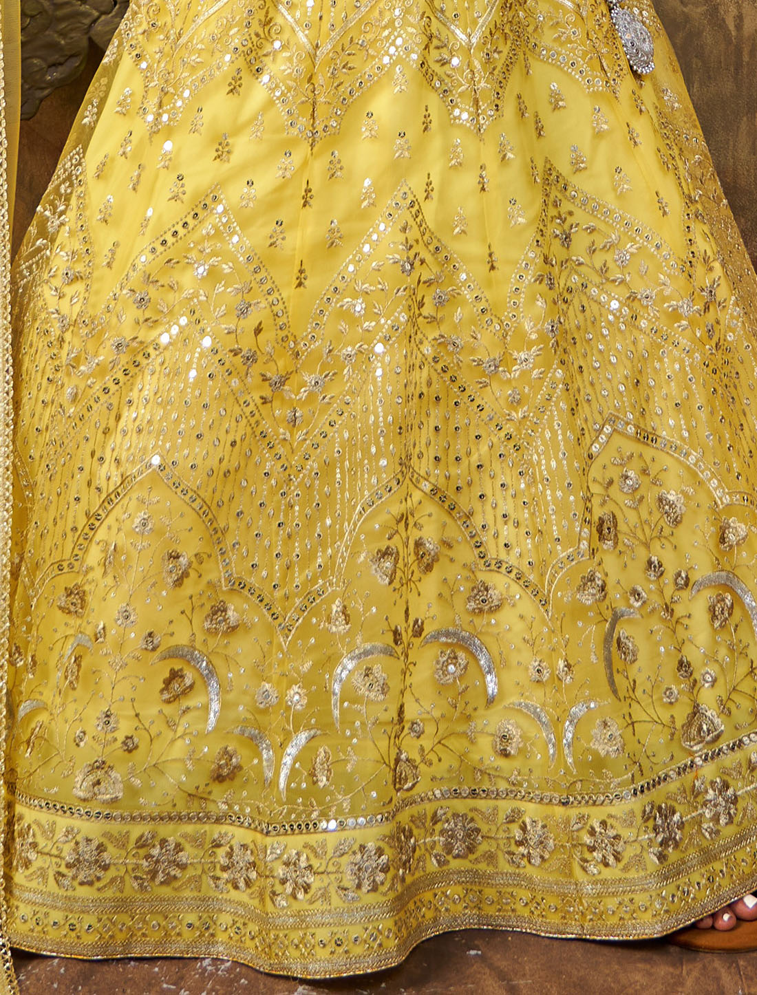 Semi-Stitched Premium Net Yellow Party Wear Lehenga Choli