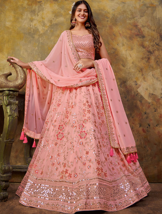 Elevate Pink Premium Net Ethnic Party Wear Lehenga Choli