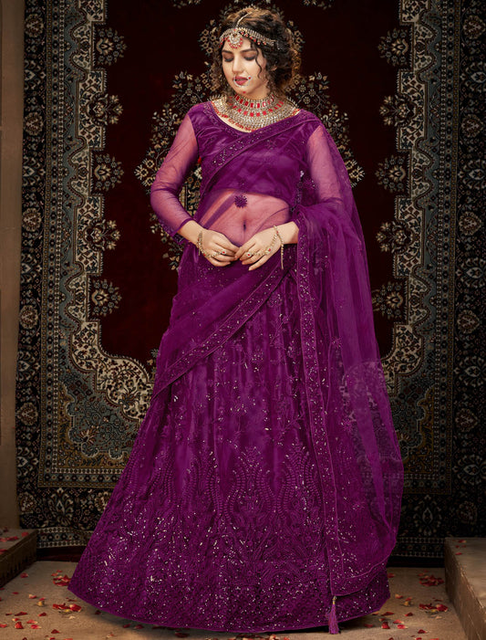 Dark Magneta Ethnic Women Party Wear Lehenga Choli with Silk Satin Stunning Multi-Sequins Work