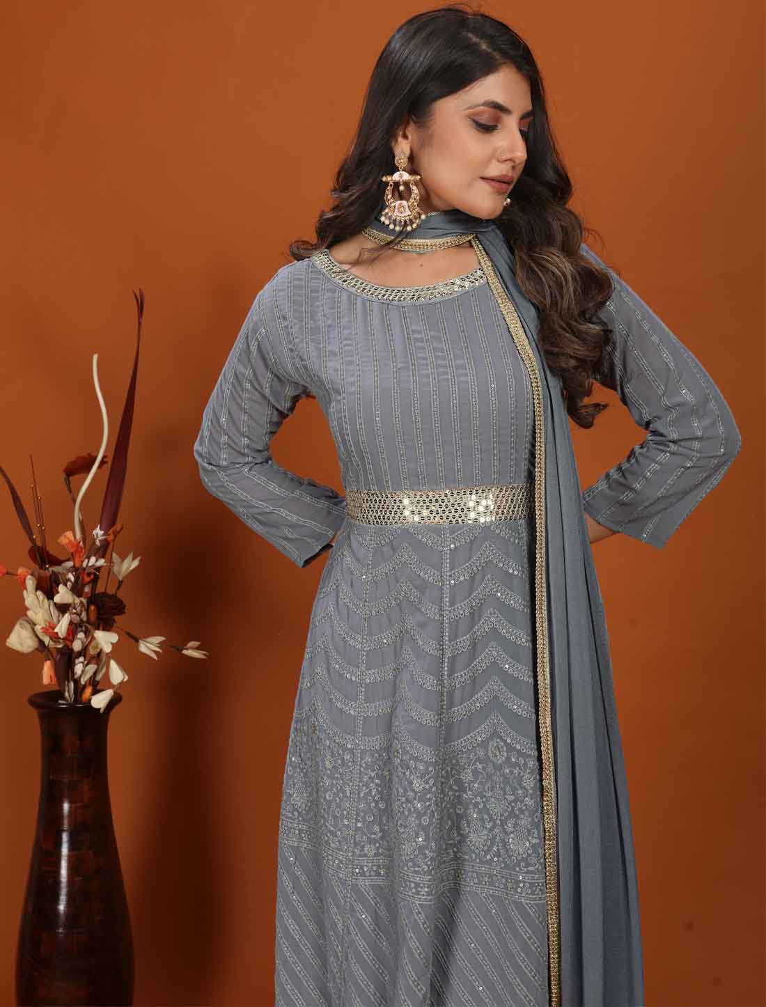 Elevate Heavy Embroidery and Premium Fox Party Ethnic Gown Sets