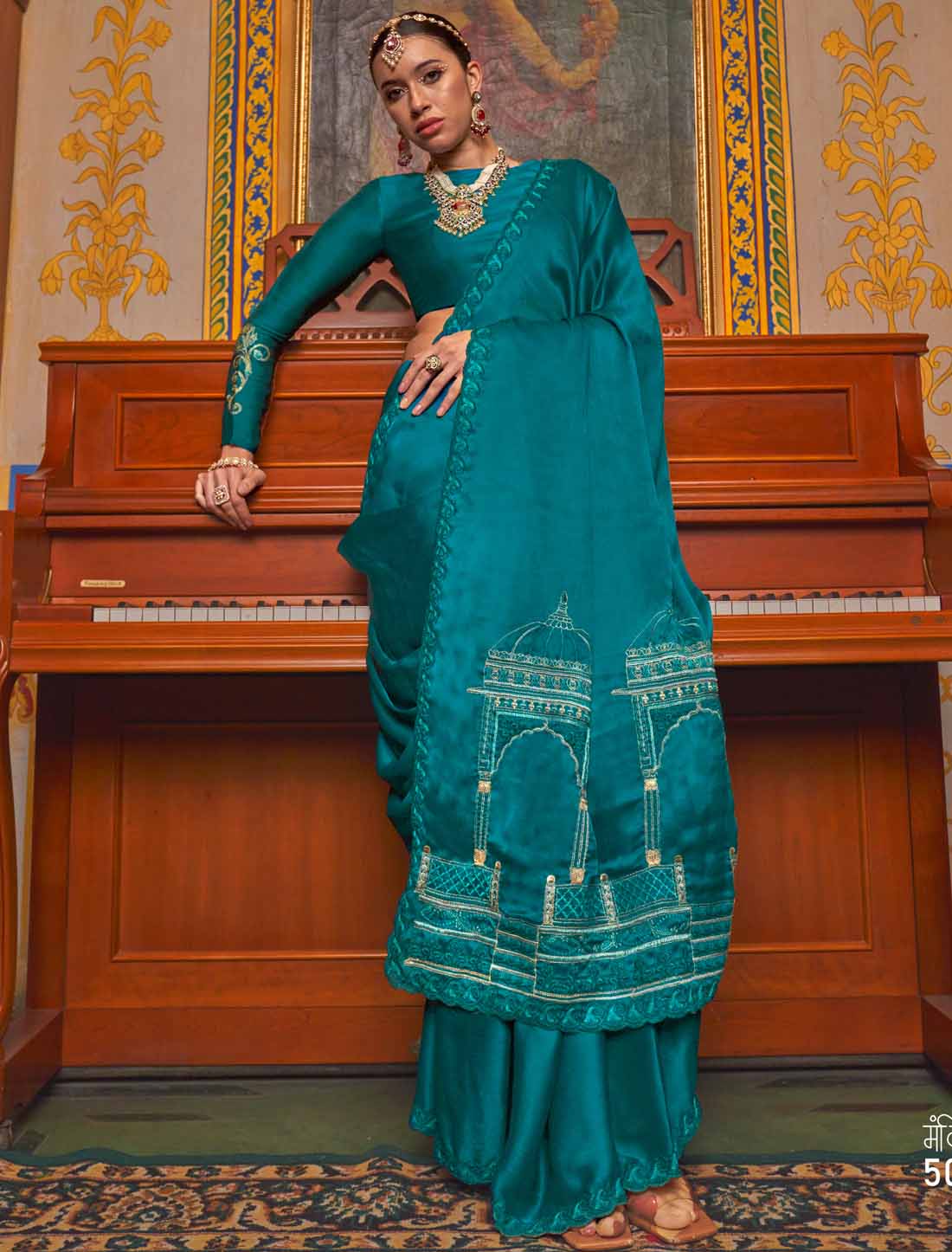 Soft Chiffon Blue Multi Thread Embroidery Ethnic Saree