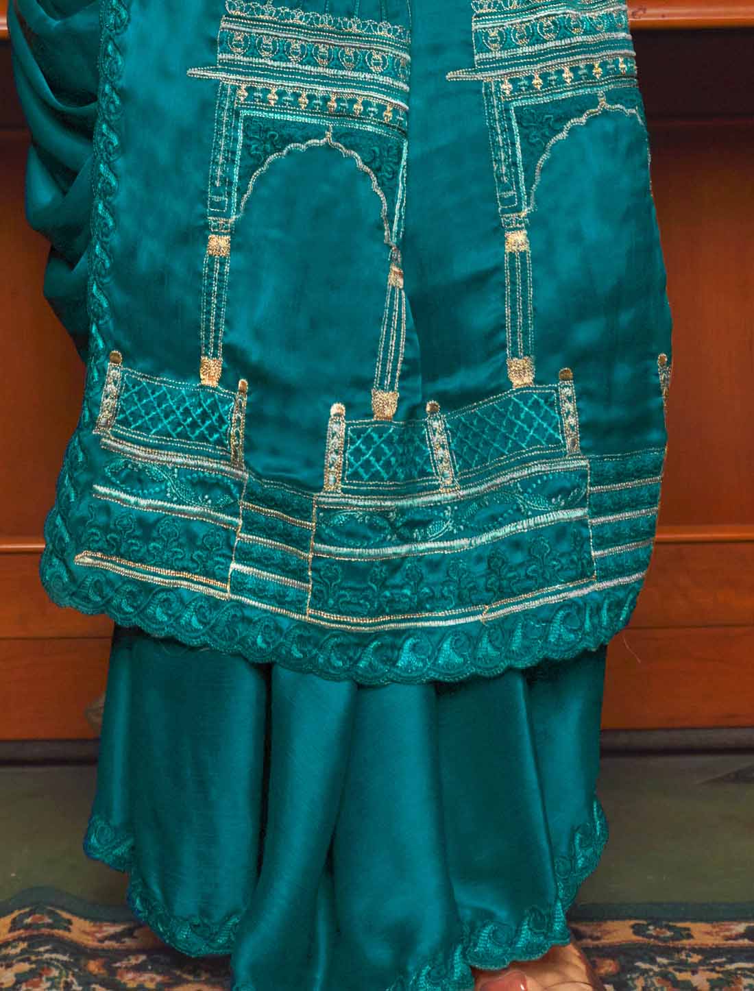 Soft Chiffon Blue Multi Thread Embroidery Ethnic Saree