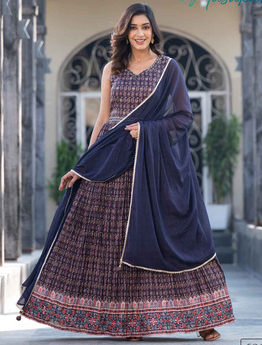 Premium Ethnic Soft Dolla Mirror Work Designer Gown With Dupatta