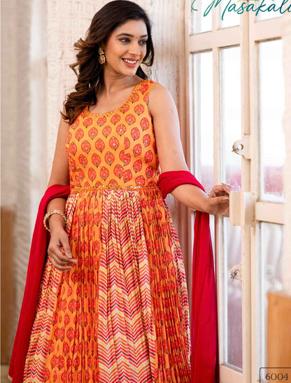 Introducing Soft Dolla Mirror Work Designer Gown With Ethnic Dupatta
