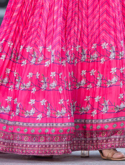 Elevate Ethnic Soft Dolla Mirror Work Designer Gown With Dupatta