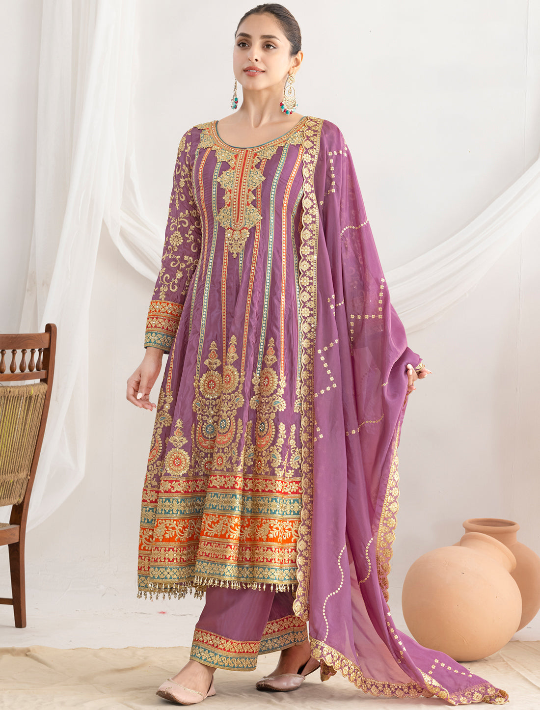 Light Pink Satin With Dabka Dori Resham Mirror Handwork Work Kurta Sets