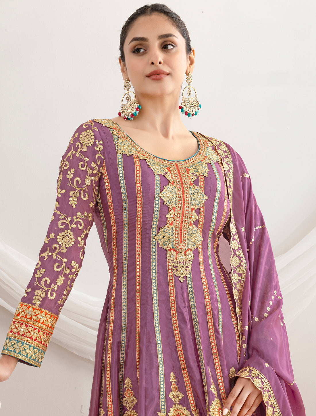 Light Pink Satin With Dabka Dori Resham Mirror Handwork Work Kurta Sets