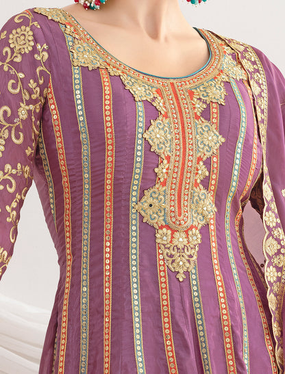 Light Pink Satin With Dabka Dori Resham Mirror Handwork Work Kurta Sets