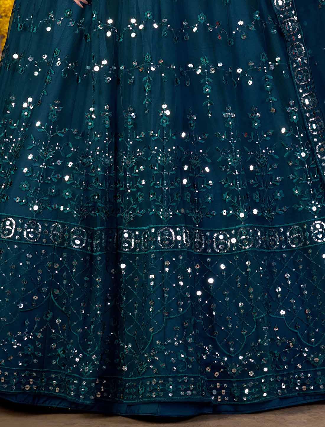 Navy Blue Net With Multi Embroidered Mirror Ethnic Lehenga Choli
