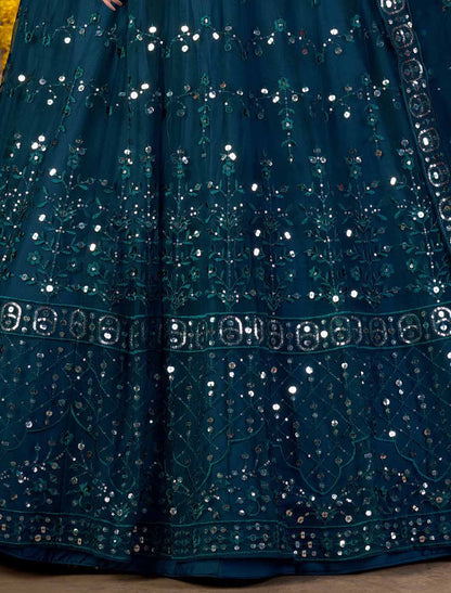 Navy Blue Net With Multi Embroidered Mirror Ethnic Lehenga Choli