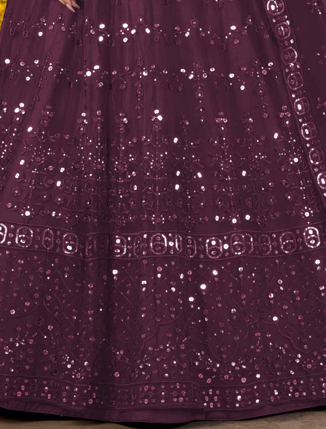 Ethnic Violet Net With Multi Embroidered Mirror Lehenga Choli