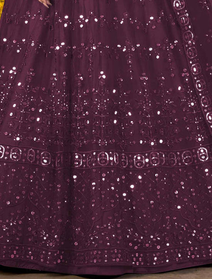 Ethnic Violet Net With Multi Embroidered Mirror Lehenga Choli