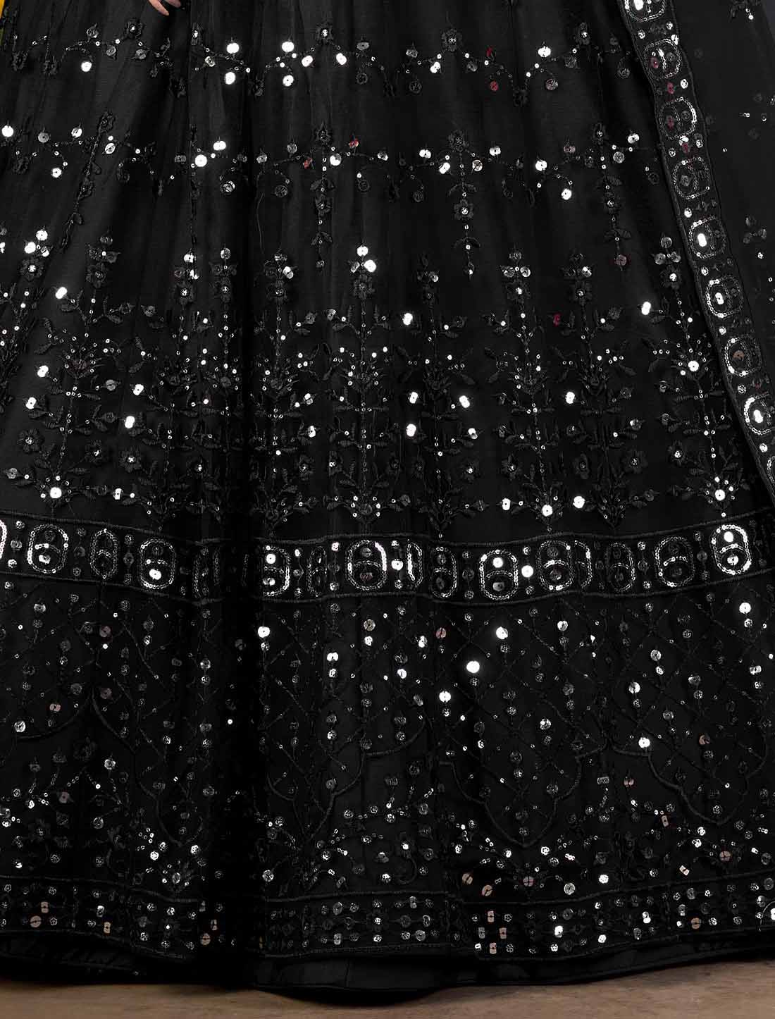 Black Net With Multi Embroidered Mirror Ethnic Lehenga Choli