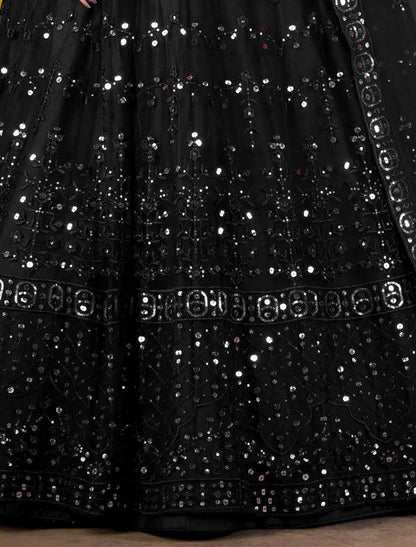 Black Net With Multi Embroidered Mirror Ethnic Lehenga Choli