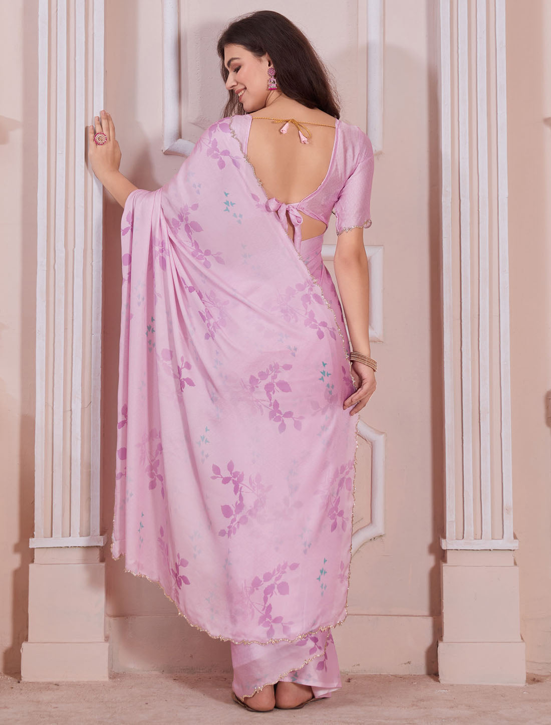 Elegant Satin Georgette Saree with Intricate Handwork Blouse - Ethnic Chic