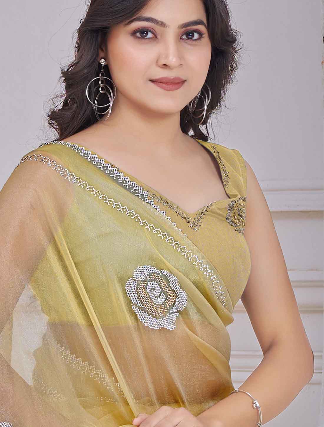Light Yellow Ethnic Supreme Organza Party Wear Saree