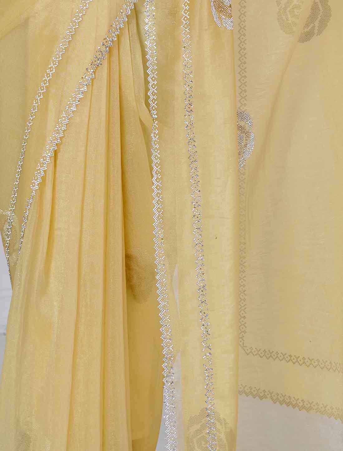 Light Yellow Ethnic Supreme Organza Party Wear Saree
