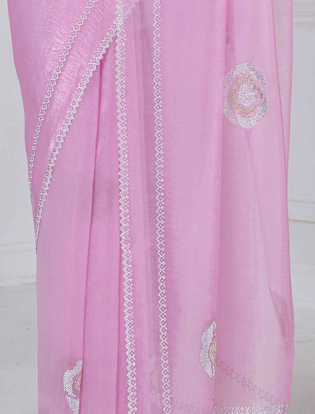 Light Pink Ethnic Party Wear Organza Traditional Saree