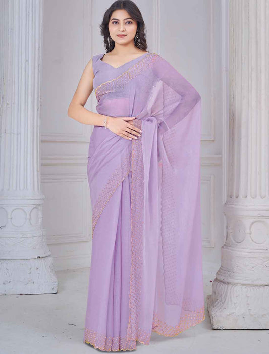 Lavender Soft Art Silk Ethnic Hand Work With Jerquen Party Wear Saree
