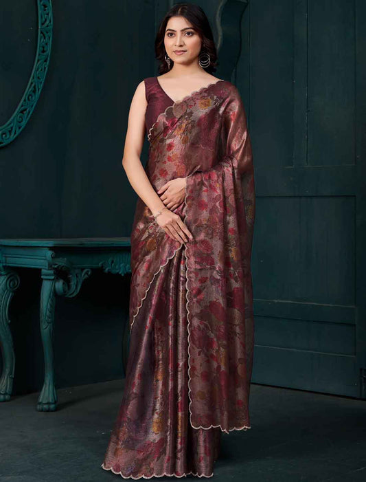 Brown Ethnic Two Tone Silk Party Wear Saree