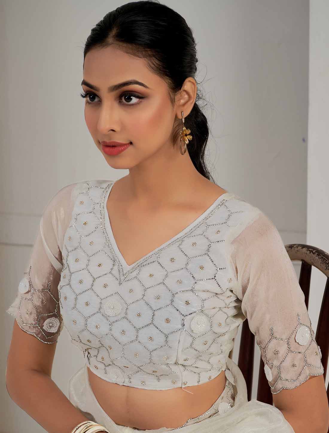 White Designer Supreme Soft Organza Hand Work Heavy Jarkan Saree