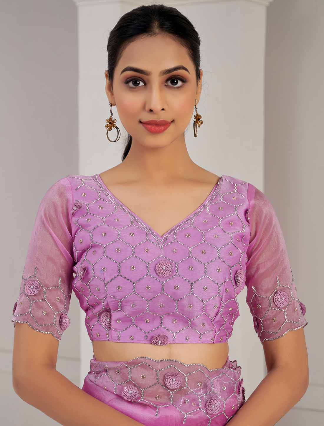 Designer Pink Supreme Soft Organza Hand Work Heavy Jarkan Saree