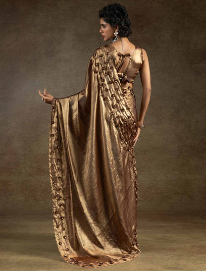 Designer Two Tone Satin Silk Handwork Sequin Work Un-Stitched Ethnic Saree
