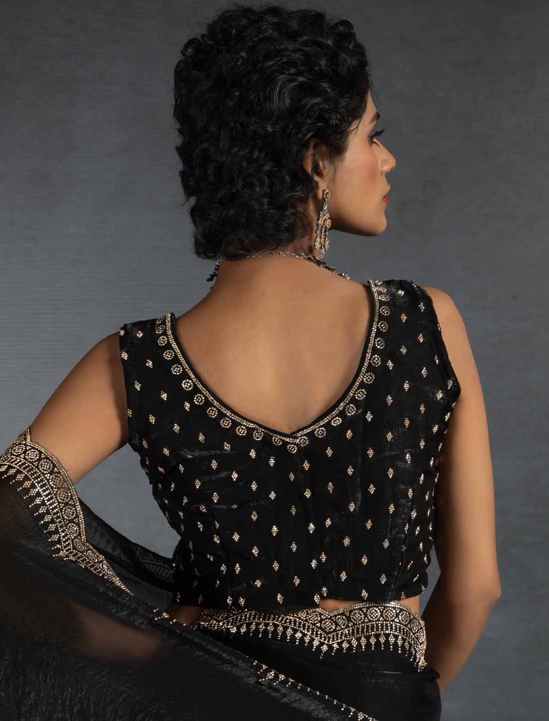 Black Two Tone Satin Silk Handwork Party Wear Designer Saree