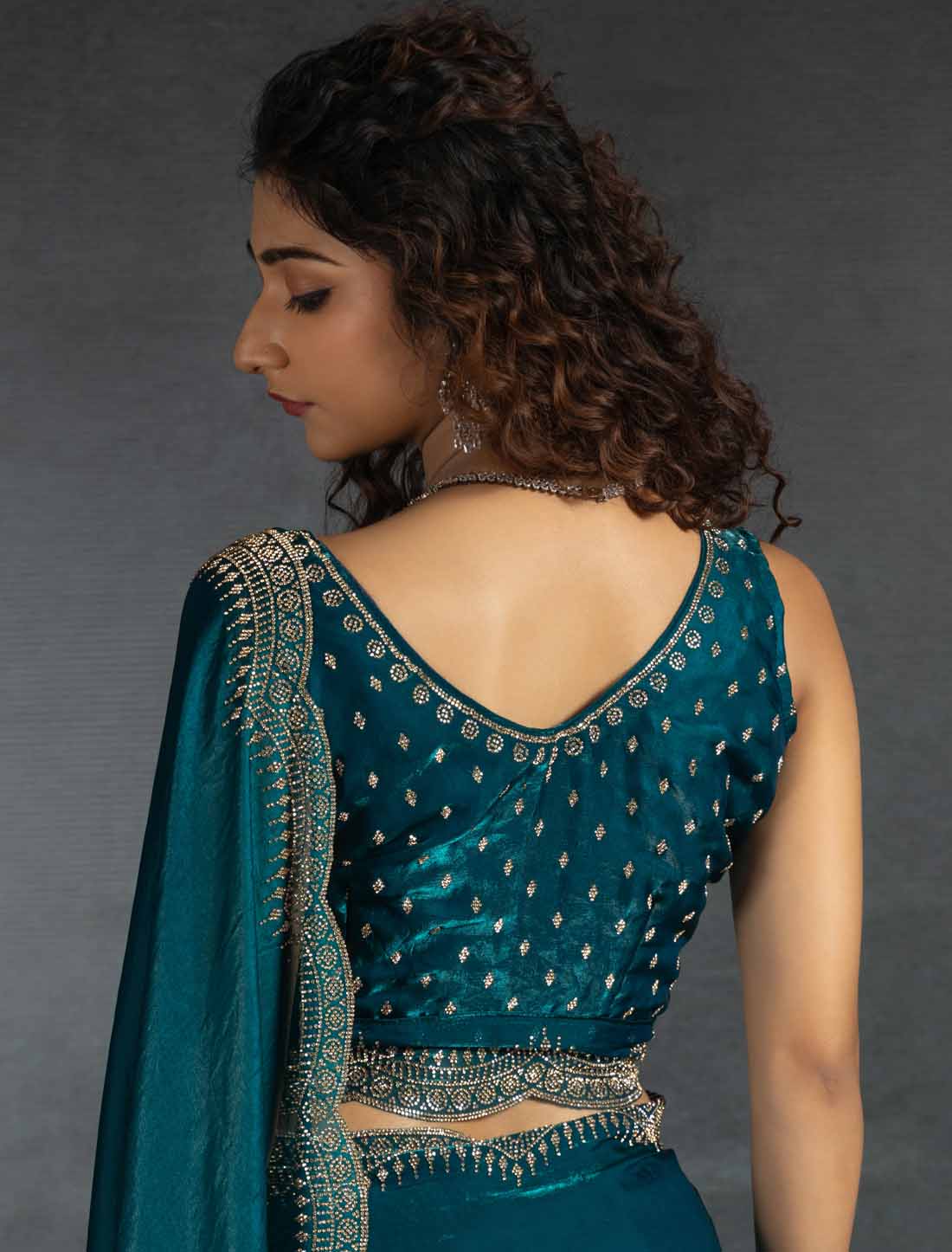 Blue Two Tone Satin Silk Handwork Party Wear Designer Saree